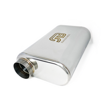 Load image into Gallery viewer, Stainless Bros 17in Overall Length 3in Thin Oval SS304 Muffler - 3in Offset In/Offset Out
