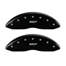 Load image into Gallery viewer, MGP Front set 2 Caliper Covers Engraved Front MGP Black finish silver ch

