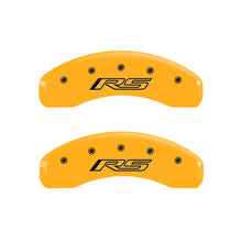 Load image into Gallery viewer, MGP 4 Caliper Covers Engraved Front Gen 5/Camaro Engraved Rear Gen 5/RS Yellow finish black ch
