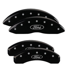 Load image into Gallery viewer, MGP 4 Caliper Covers Engraved Front &amp; Rear Oval logo/Ford Black finish silver ch
