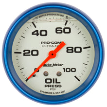 Load image into Gallery viewer, Autometer Ultra-Nite 2-5/8in 0-100 PSI Liquid Filled Mechanical Glow In Dark Oil Pressure Gauge

