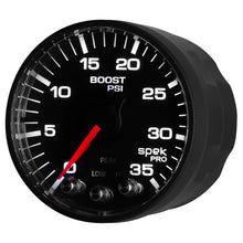 Load image into Gallery viewer, Autometer Spek-Pro Gauge Boost 2 1/16in 35psi Stepper Motor W/Peak &amp; Warn Black/Black

