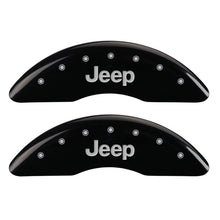 Load image into Gallery viewer, MGP 4 Caliper Covers Engraved Front JEEP Engraved Rear JEEP Grill logo Black finish silver ch
