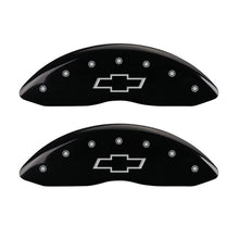 Load image into Gallery viewer, MGP Front set 2 Caliper Covers Engraved Front Bowtie Black finish silver ch
