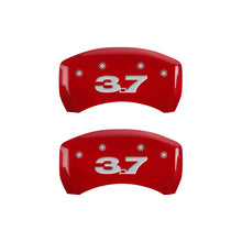 Load image into Gallery viewer, MGP 4 Caliper Covers Engraved Front Mustang Engraved Rear 37 Red finish silver ch
