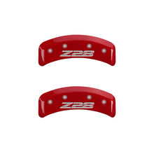 Load image into Gallery viewer, MGP 4 Caliper Covers Engraved Front Gen 4/Camaro Engraved Rear Gen 4/Z28 Red finish silver ch
