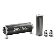 Load image into Gallery viewer, DeatschWerks Stainless Steel 8AN 10 Micron Universal Inline Fuel Filter Housing Kit (160mm)
