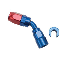 Load image into Gallery viewer, Russell Performance 5/16in SAE Quick Disc Female to -6 Hose Red/Blue 45 Degree Hose End
