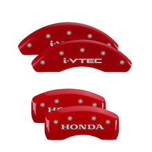 Load image into Gallery viewer, MGP 4 Caliper Covers Engraved Front &amp; Rear I-Vtec Red Finish Silver Char 2018 Honda Accord
