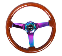Load image into Gallery viewer, NRG Reinforced Steering Wheel (350mm / 3in. Deep) Classic Dark Wood w/4mm Neochrome Solid 3-Spoke
