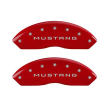 Load image into Gallery viewer, MGP 4 Caliper Covers Engraved Front Mustang Engraved Rear 37 Red finish silver ch
