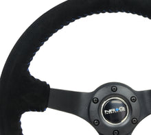 Load image into Gallery viewer, NRG Reinforced Steering Wheel (350mm / 3in. Deep) Blk Suede/Blue BBall Stitch w/5mm Matte Blk Spokes
