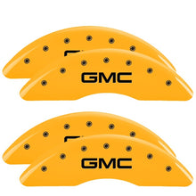 Load image into Gallery viewer, MGP 4 Caliper Covers Engraved Front &amp; Rear Style 1/Chrysler Wing Yellow finish black ch
