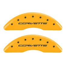 Load image into Gallery viewer, MGP 4 Caliper Covers Engraved Front &amp; Rear C7/Corvette Yellow finish black ch
