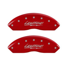 Load image into Gallery viewer, MGP 4 Caliper Covers Engraved Front &amp; Rear Lightning Red finish silver ch
