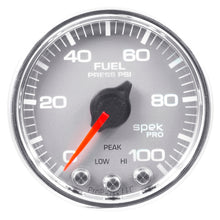 Load image into Gallery viewer, Autometer Spek-Pro Gauge Fuel Press 2 1/16in 100psi Stepper Motor W/Peak &amp; Warn Slvr/Chrm
