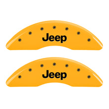 Load image into Gallery viewer, MGP 4 Caliper Covers Engraved Front JEEP Engraved Rear JEEP Grill logo Yellow finish black ch
