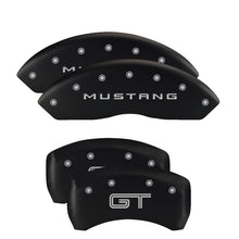 Load image into Gallery viewer, MGP 4 Caliper Covers Engraved Front 2015/Mustang Engraved Rear 2015/GT Black finish silver ch
