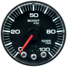 Load image into Gallery viewer, Autometer Spek-Pro Gauge Boost 2 1/16in 100psi Stepper Motor W/Peak &amp; Warn Blk/Blk
