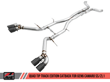 Load image into Gallery viewer, AWE Tuning 16-19 Chevy Camaro SS Resonated Cat-Back Exhaust -Track Edition (Quad Diamond Black Tips)
