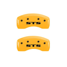 Load image into Gallery viewer, MGP 4 Caliper Covers Engraved Front Cadillac Rear STS Yellow Finish Black Char 2007 Cadillac XLR

