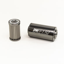 Load image into Gallery viewer, DeatschWerks Stainless Steel 10AN 10 Micron Universal Inline Fuel Filter Housing Kit (110mm)

