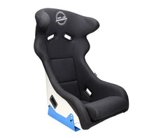 Load image into Gallery viewer, NRG FRP Bucket Seat - White Finish with Arrow Embroidery And Blue Side Mount Bracket
