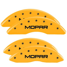 Load image into Gallery viewer, MGP 4 Caliper Covers Engraved Front &amp; Rear Mopar Yellow Finish Black Char 2010 Dodge Ram 2500
