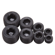 Load image into Gallery viewer, Edelbrock Fittings Pipe Plug Kit Internal Allen Head 1/8In 1/4In 3/8In 1/2In NPT Set of 8 Black
