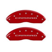 Load image into Gallery viewer, MGP 4 Caliper Covers Engraved Front Gen 5/Camaro Engraved Rear Gen 5/RS Red finish silver ch
