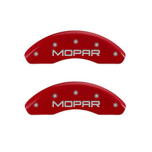 Load image into Gallery viewer, MGP 4 Caliper Covers Engraved Front &amp; Rear MOPAR Red finish silver ch
