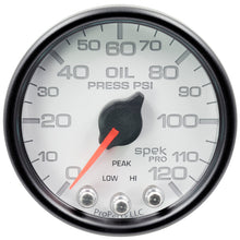 Load image into Gallery viewer, Autometer Spek-Pro Gauge Oil Press 2 1/16in 120psi Stepper Motor W/Peak &amp; Warn Wht/Blk
