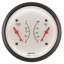 Load image into Gallery viewer, AutoMeter Gauge Dual Fuel &amp; Oilp 3-3/8in. 240 Ohm(e) to 33 Ohm(f) &amp; 100PSI Elec Arctic White

