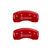 Load image into Gallery viewer, MGP 4 Caliper Covers Engraved Front &amp; Rear Lincoln Red Finish Silver Char 2019 Lincoln Continental
