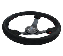 Load image into Gallery viewer, NRG Reinforced Steering Wheel (350mm / 3in. Deep) Blk Suede/Red BBall Stitch w/5mm Matte Blk Spokes
