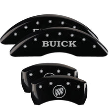 Load image into Gallery viewer, MGP 4 Caliper Covers Engraved Front Buick Rear Black Finish Silver Char 2016 Buick Regal
