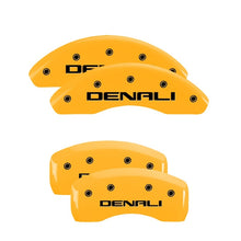 Load image into Gallery viewer, MGP 4 Caliper Covers Engraved Front &amp; Rear Denali Yellow Finish Black Char 2018 GMC Terrain
