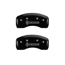 Load image into Gallery viewer, MGP 4 Caliper Covers Engraved Front &amp; Rear Lincoln Black Finish Silver Char 2017 Lincoln Continental
