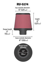 Load image into Gallery viewer, K&amp;N Universal Rubber Filter-Round Tapered 2.5in Flange ID x 6in Base OD x 5in Top OD x 5in Height
