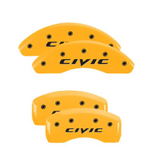 Load image into Gallery viewer, MGP 4 Caliper Covers Engraved Front &amp; Rear Civic Yellow Finish Black Char 2003 Honda Civic
