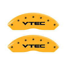 Load image into Gallery viewer, MGP 4 Caliper Covers Engraved Front &amp; Rear Vtech Yellow finish black ch
