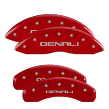 Load image into Gallery viewer, MGP 4 Caliper Covers Engraved Front &amp; Rear Denali Red Finish Silver Char 2018 GMC Canyon

