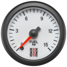 Load image into Gallery viewer, Autometer Stack 52mm 0-15 PSI 1/8in NPTF Male Pro Stepper Motor Fuel Pressure Gauge - White
