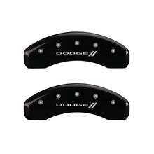 Load image into Gallery viewer, MGP 4 Caliper Covers Engraved Front &amp; Rear With stripes/Dodge Black finish silver ch
