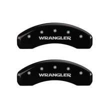 Load image into Gallery viewer, MGP 4 Caliper Covers Engraved Front &amp; Rear WRANGLER Black finish silver ch
