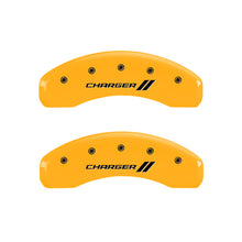 Load image into Gallery viewer, MGP 4 Caliper Covers Engraved Front &amp; Rear With stripes/Charger Yellow finish black ch

