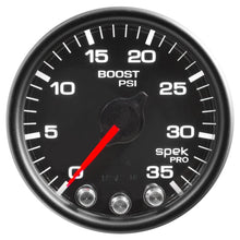Load image into Gallery viewer, Autometer Spek-Pro Gauge Boost 2 1/16in 35psi Stepper Motor W/Peak &amp; Warn Black/Black

