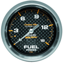 Load image into Gallery viewer, AutoMeter Gauge Fuel Pressure 2-5/8in. 15PSI Mech. Incl. Isolator Carbon Fiber
