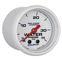 Load image into Gallery viewer, Autometer Marine White 2-1/16in 35 PSI Mechanical Water Pressure Gauge
