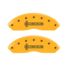 Load image into Gallery viewer, MGP 4 Caliper Covers Engraved Front Lincoln Rear Star Logo Yellow Finish Black Char 2005 Lincoln LS
